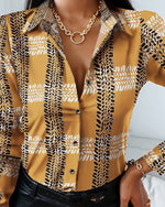 Cargar imagen en el visor de la galería, Woman Casual Office Print Shirts Autumn Fashion Button Long Sleeve White Shirt Elegant Patchwork
