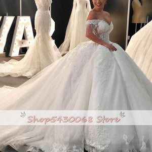 Luxury Beaded Lace Wedding Dresses New Elegant Off Shoulder Tulle Bridal Wedding Gowns Sweetheart Princess Bridal Dress