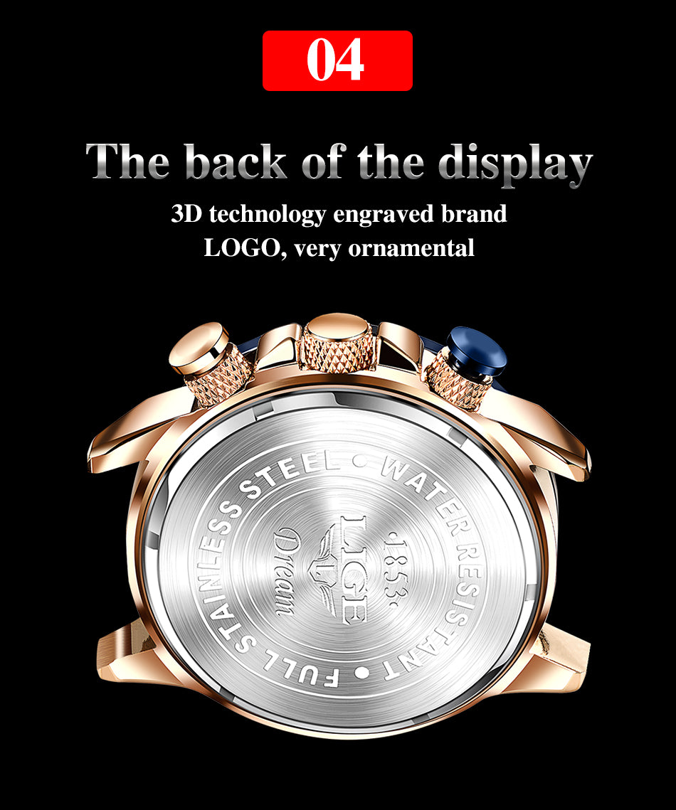 LIGE Watch Men Luxury Watch for Men Quartz Military Watches Fashion Chronograph Wristwatch Waterproof Leather Date Clock Man+Box