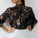 Load image into Gallery viewer, Women Satin Blouse Long Sleeve Shirt Stand Collar Casual Vintage Tiger Print Elegant Party Blouses
