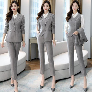 Ladies Business Solid Color Suits Trousers Waistcoat / Woman's Pink Commuter Blazers Jacket Pants Vest Set