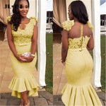 Load image into Gallery viewer, Mermaid Bridesmaid Dresses Cap Sleeves V-Neck Wedding Party Dress Appliques Flowers Button Women Bridemaid Dress
