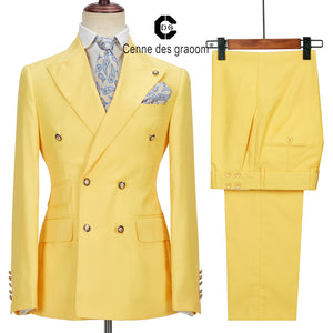 New Men Suits Winter Jackets Double Breasted Tailor-Made 2 Pieces Gold Button Blazer Pant Wedding Costume Homme