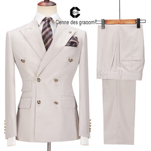 New Men Suits Winter Jackets Double Breasted Tailor-Made 2 Pieces Gold Button Blazer Pant Wedding Costume Homme
