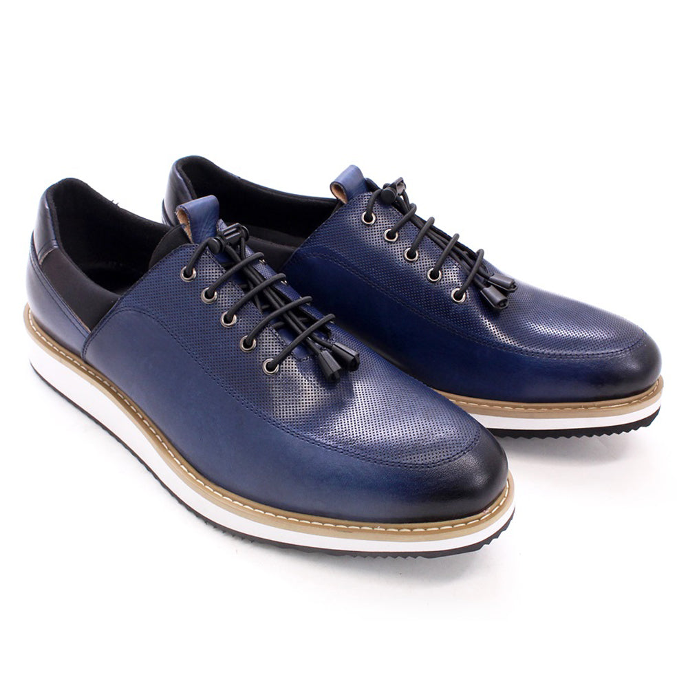 Fashion Men Casual Shoes New Brand High Quality Genuine Leather Lace Up Luxury Sneakers Blue Black Breathable Flat Oxfords
