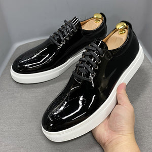 Luxury High Quality Men's Casual Shoes Patent Leather Lace Up Autumn Brand Comfortable Flat Oxford Shoes