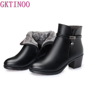 Fashion Soft Leather Women Ankle Boots High Heels Zipper Shoes Warm Fur Winter Boots for Women