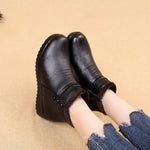 Load image into Gallery viewer, Fashion Winter Boots Women Leather Ankle Warm Boots Plush Wedge Shoes Woman Shoes
