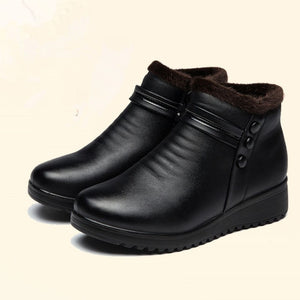 Fashion Winter Boots Women Leather Ankle Warm Boots Plush Wedge Shoes Woman Shoes