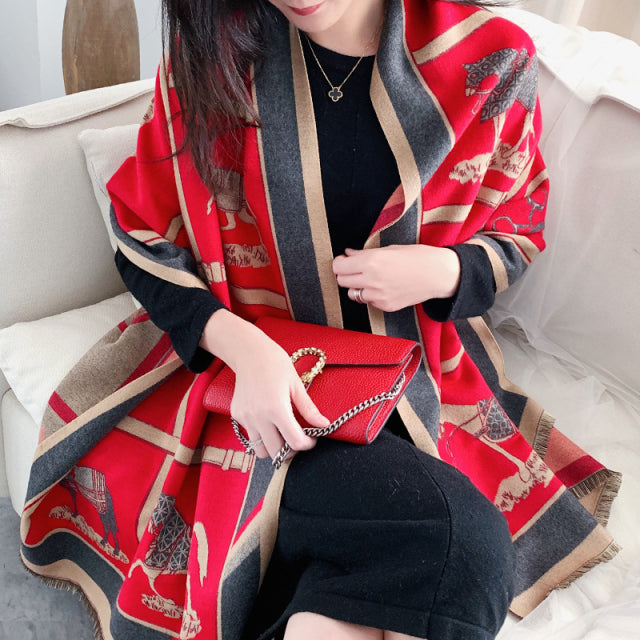 Luxury Women Scarf Warm Pashmina Blanket Horse Scarves Female Shawl Wraps Thick Foulard Bufanda