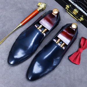 Genuine Leather Casual Shoes Male Cowhide Leather British Hand-Stitched Polished Business Dress Shoes Fashion Oxfords