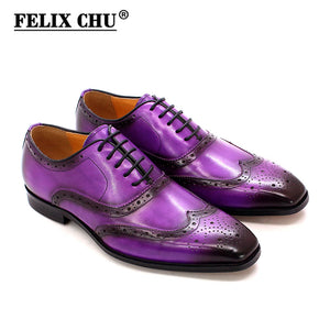 Handmade Men's Wingtip Oxford Shoes Genuine Leather Brogue Dress Shoes Classic Business Formal Shoes