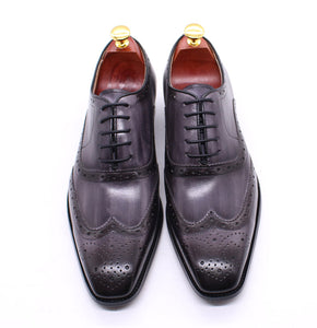 Handmade Men's Wingtip Oxford Shoes Genuine Leather Brogue Dress Shoes Classic Business Formal Shoes