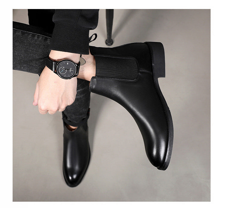 Elegant Chelsea Boots Leather Men Couple Shoes Slip-on Dress Formal Boots Model Fashion
