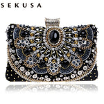 Load image into Gallery viewer, Small Beaded Clutch Purse Elegant Black Evening Bags Wedding Party Clutch Handbag Metal Chain Shoulder Bags
