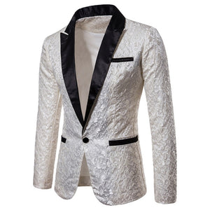 Gold Jacquard Bronzing Floral Blazer Men Brand New Patchwork One Button Blazer Jacket Party Stage Singer Costume Homme