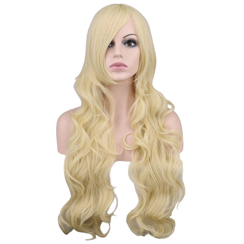 Long Wavy Cosplay Black Purple White Red Pink Blue Blonde Orange Sliver Gray 80 Cm Synthetic Hair Wigs