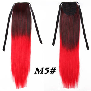 HGM 20'' Synthetic Ponytail Hair pieces Heat Resistant Fiber Straight Ribbon Clip In Hair Extension 21 colors