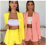 Load image into Gallery viewer, Ladies Casual Short Suits  long sleeve cardigan Blazer Set two piece outfits shorts solid Lady Short Suits
