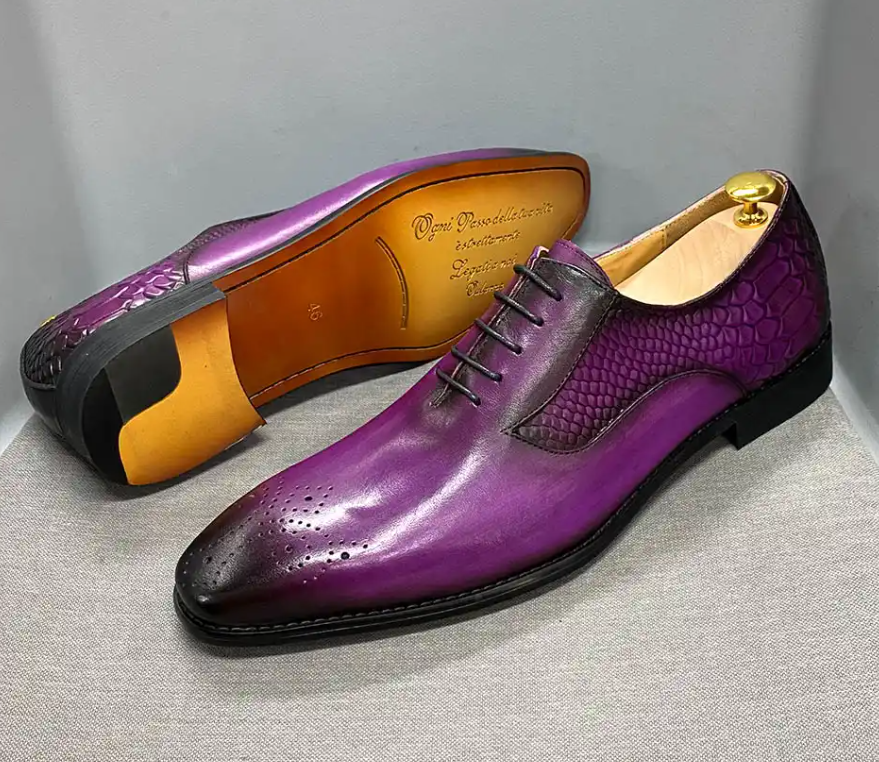 Luxury Men's Oxford Genuine Leather Shoes Snake Skin Prints Fashion Men Dress Shoes Lace Up Square Formal Shoes