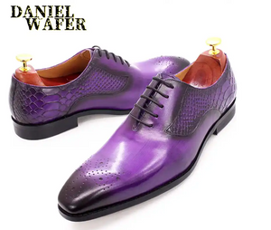 Luxury Men's Oxford Genuine Leather Shoes Snake Skin Prints Fashion Men Dress Shoes Lace Up Square Formal Shoes