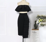 Load image into Gallery viewer, Women 2 Piece Sets Crop Tops Skirts Sexy Dinner Ruffles Off Shoulder Slim Backless Party Wear Suit
