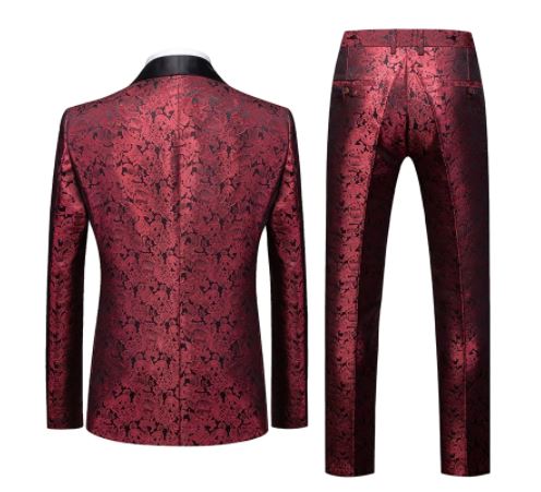 Men's Casual Business Boutique Flower Print Suit Two Piece Set  Men's Blazers Coat Jacket Pants Trousers